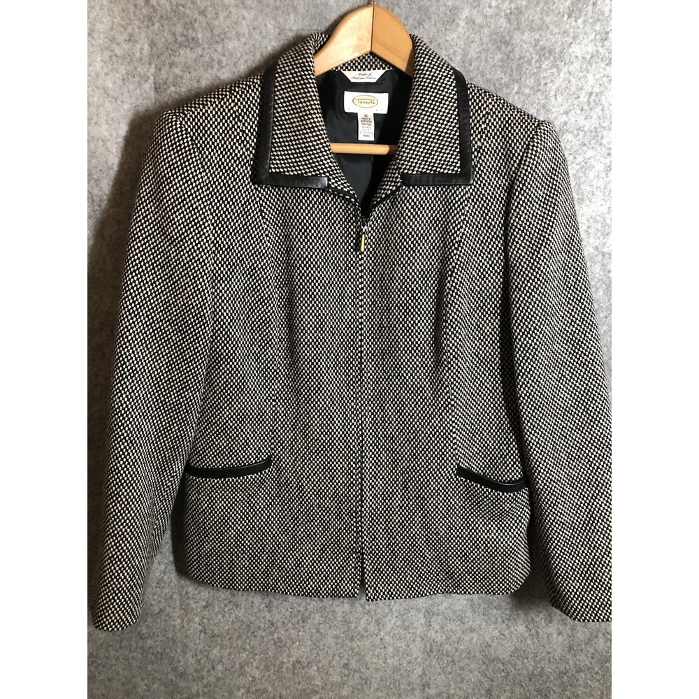 Talbots Blazer Womens 10P Black Italian Wool Blend Full Zip Career Classic